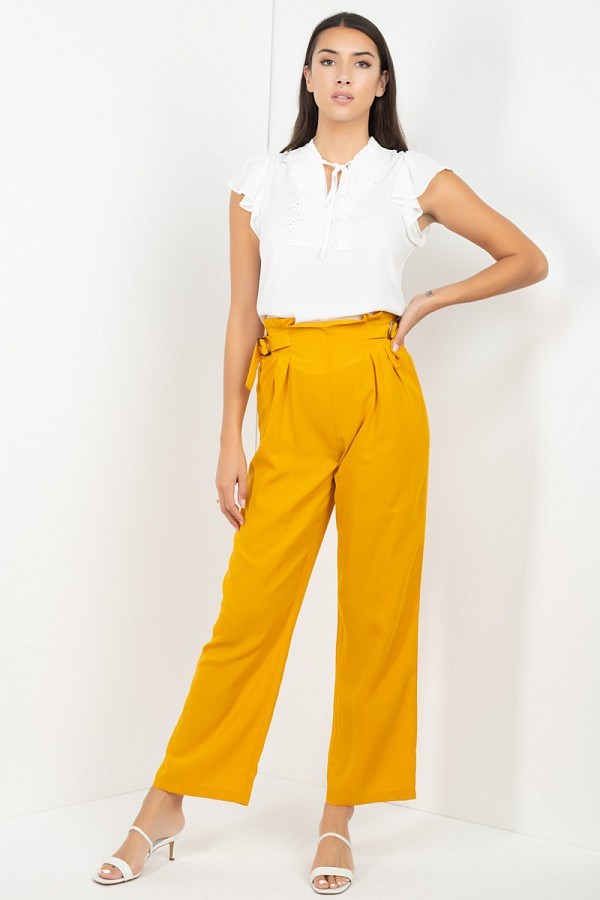 High Waist Side Buckle Slacks