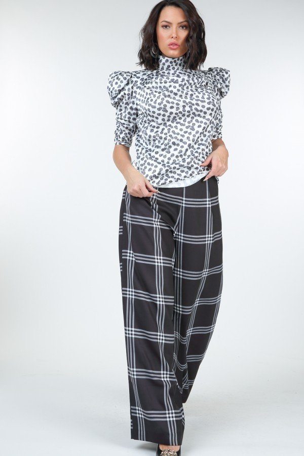 High Waist Plaid Wide Leg Pants
