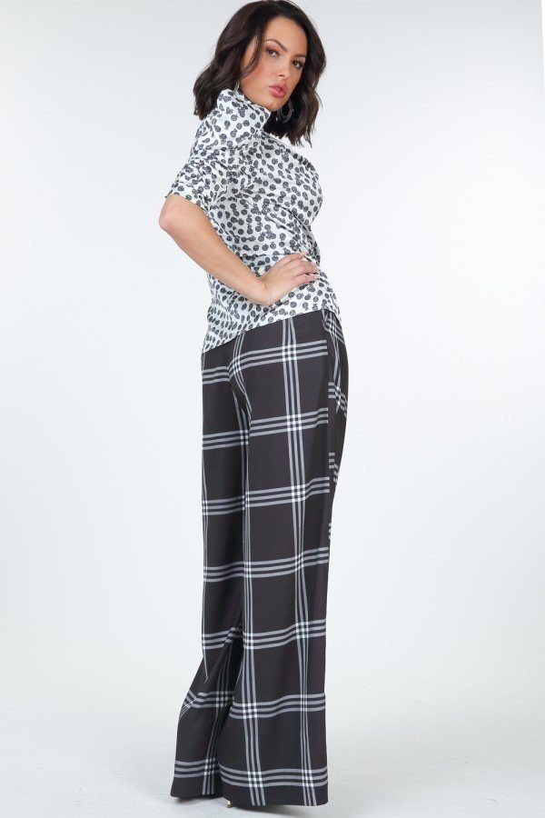High Waist Plaid Wide Leg Pants
