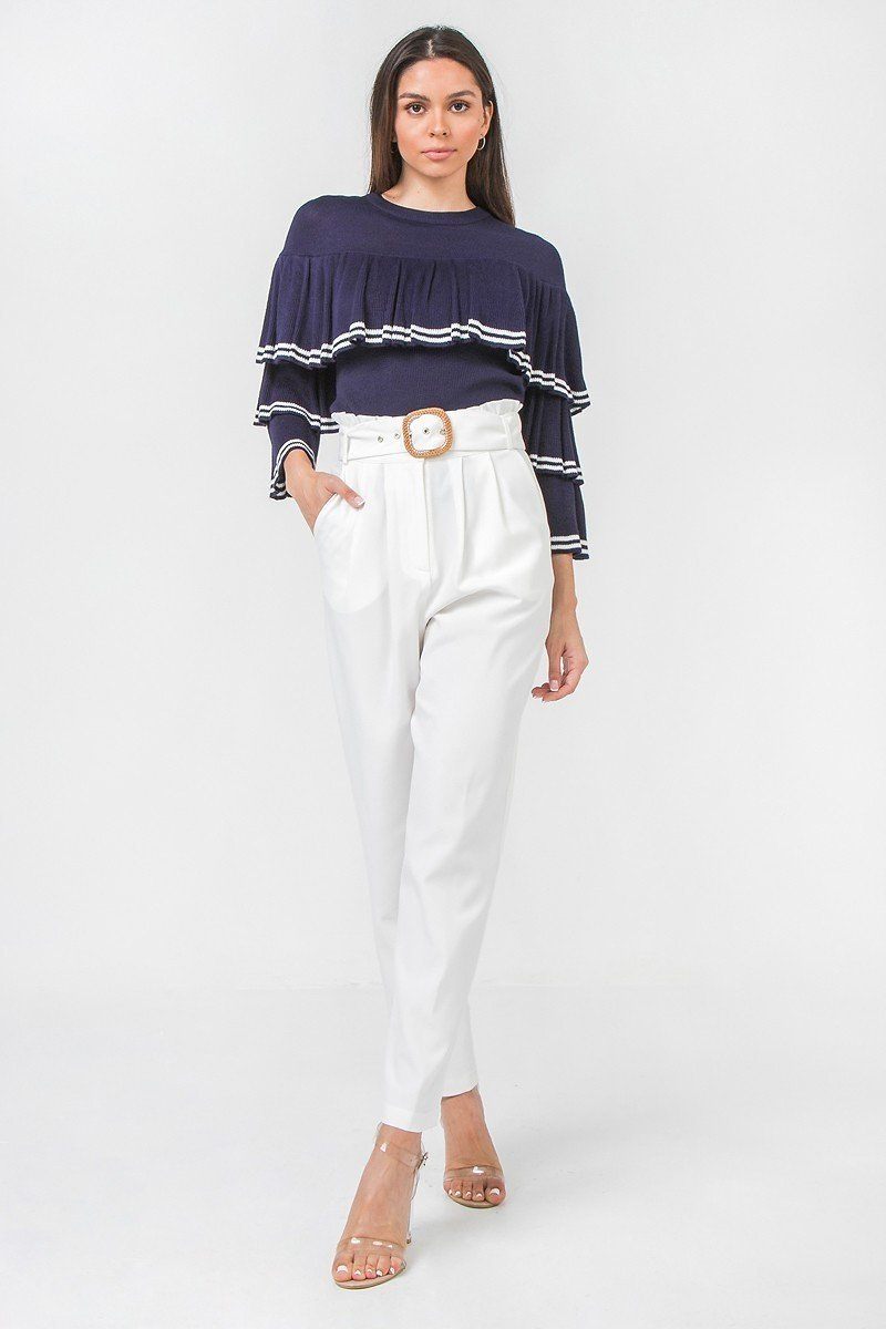 Solid Belted White Pant