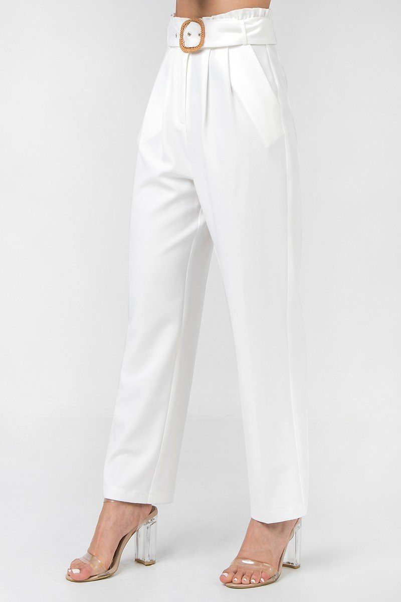 Solid Belted White Pant