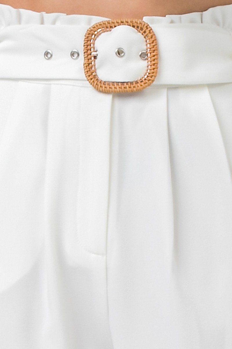 Solid Belted White Pant