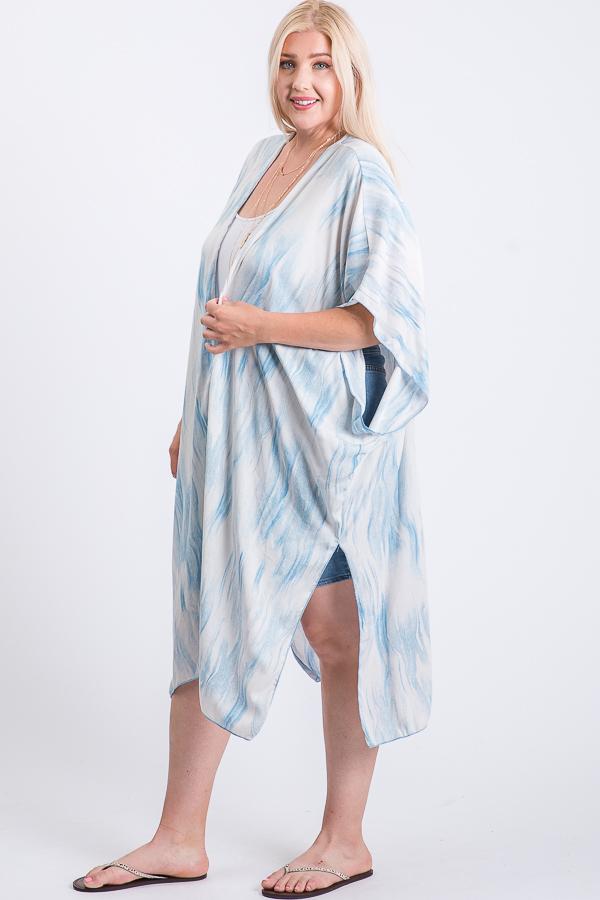 Flowy Print Short Sleeve Maxi Kimono