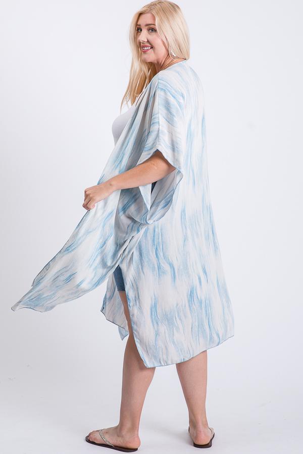 Flowy Print Short Sleeve Maxi Kimono