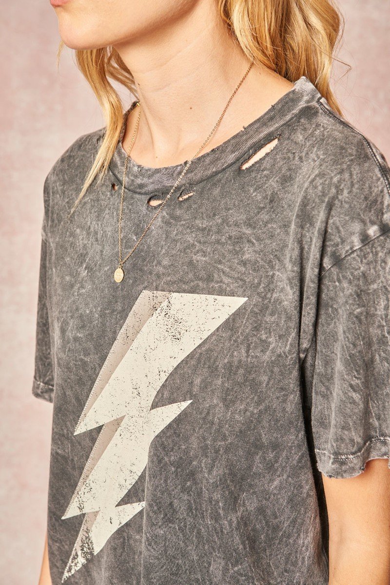 Mineral Wash Lighting Bolt Graphic Tee
