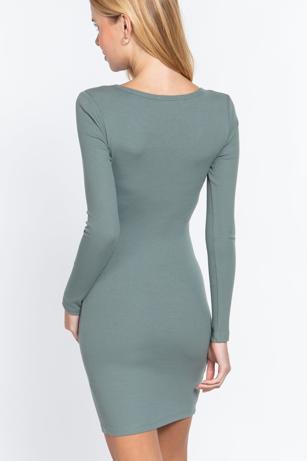 Ribbed Long Sleeve Midi Dress
