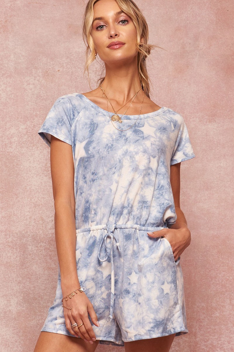 A Stars and Tie-dye Knit Romper