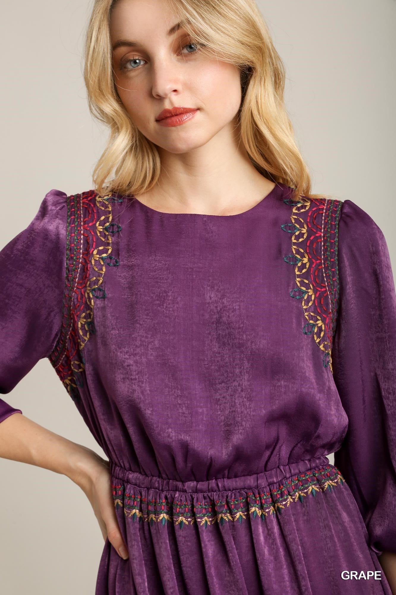 NEW! Satin Embroidery Midi Dress