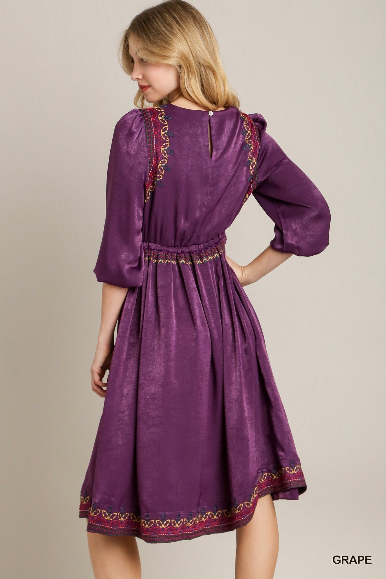 NEW! Satin Embroidery Midi Dress