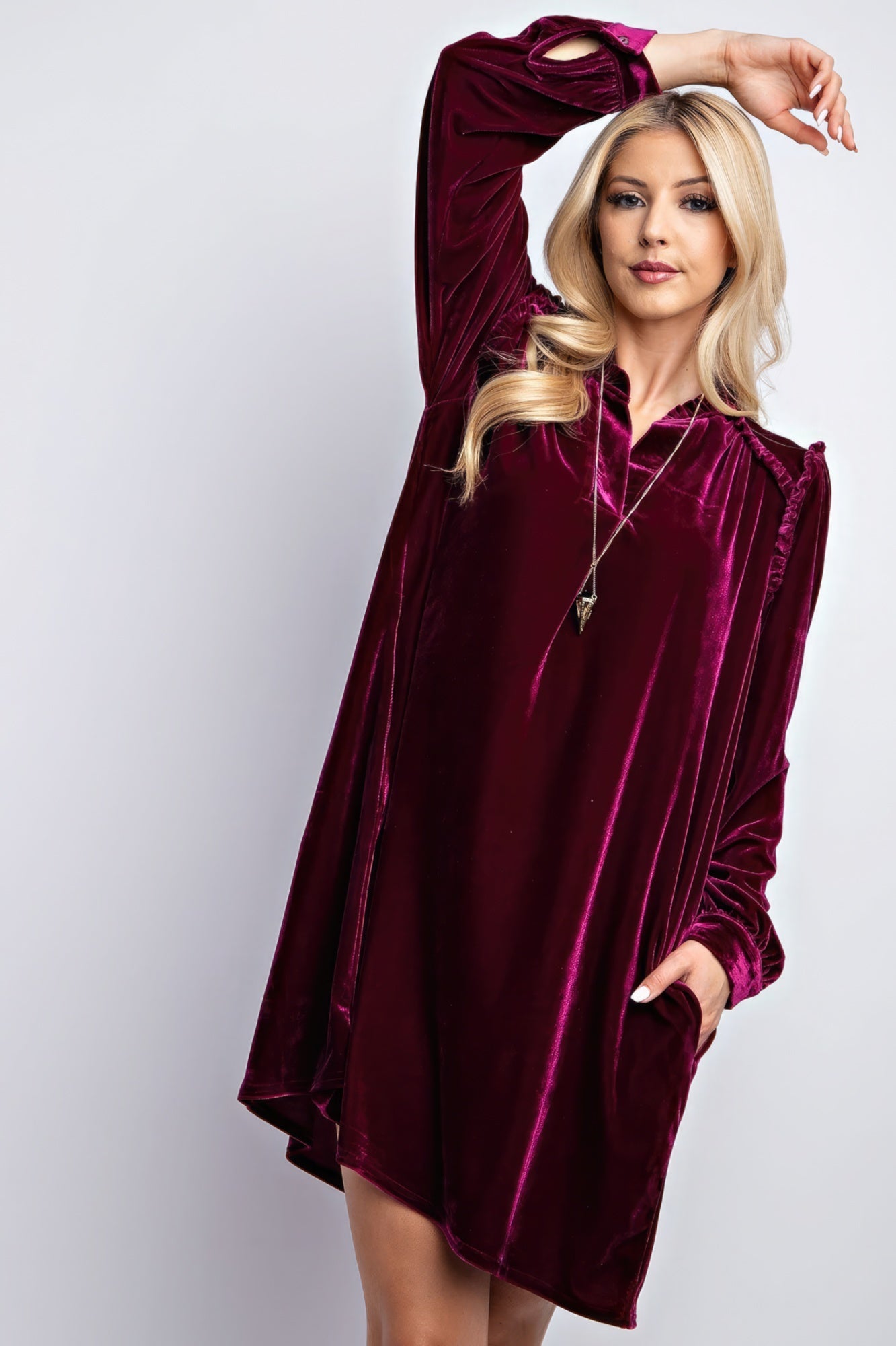 Ruffle Detailing Velvet Mini Dress