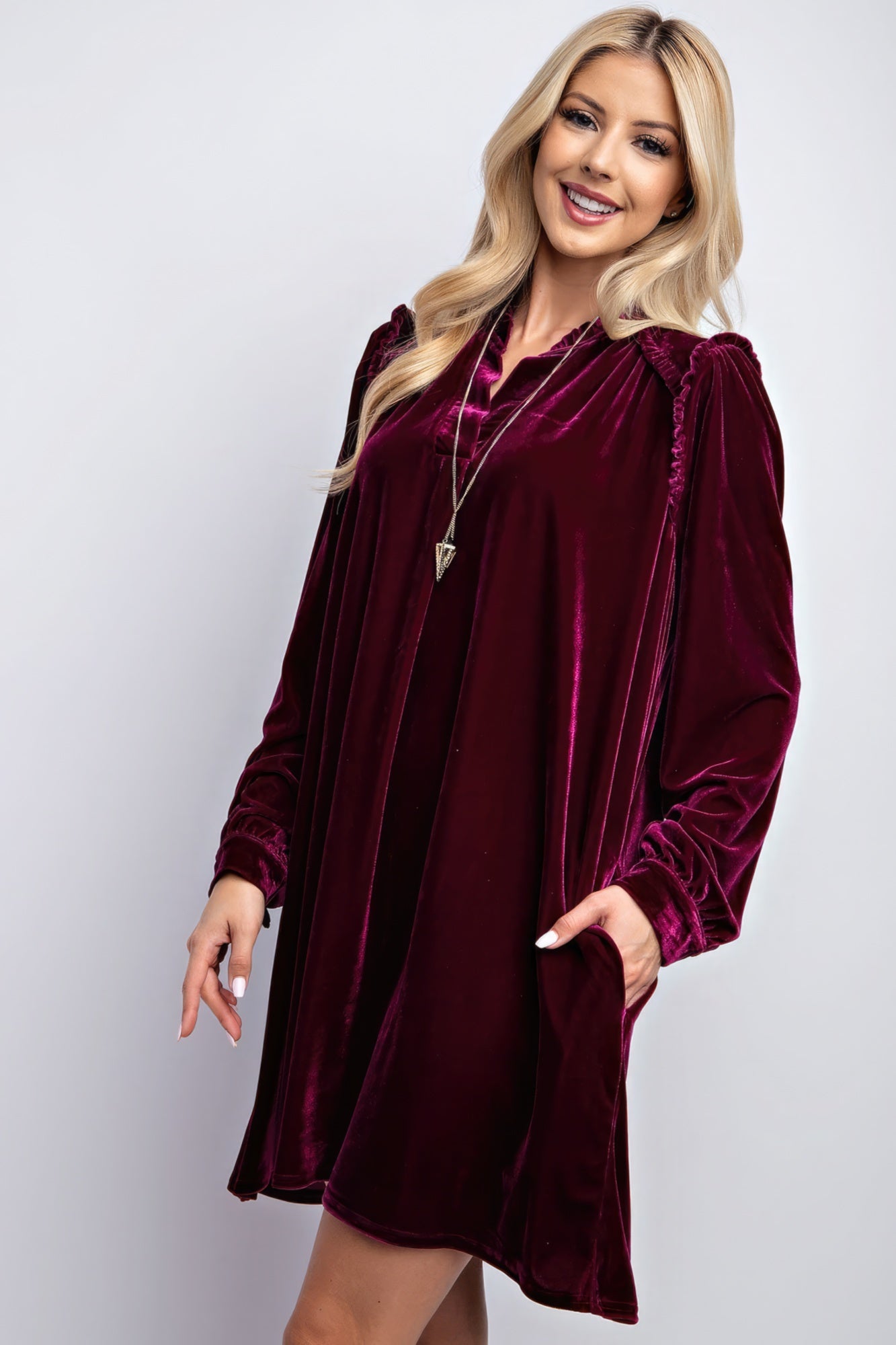 Ruffle Detailing Velvet Mini Dress