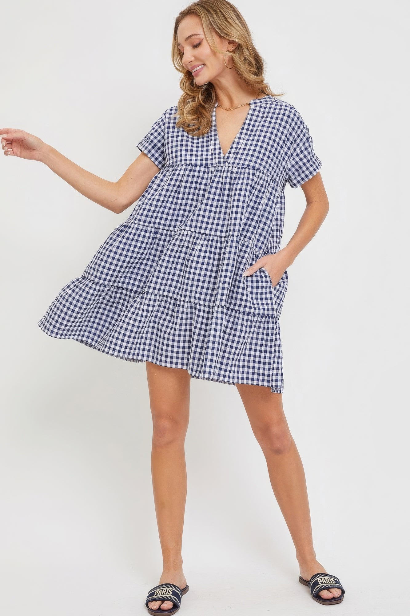 Checkered Babydoll Dress
