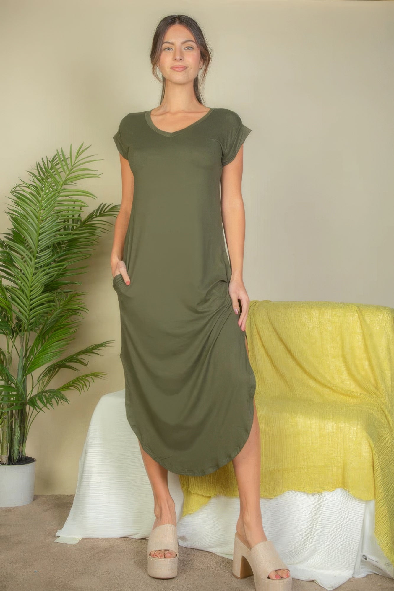 NEW! V Neck Tee Long Dress