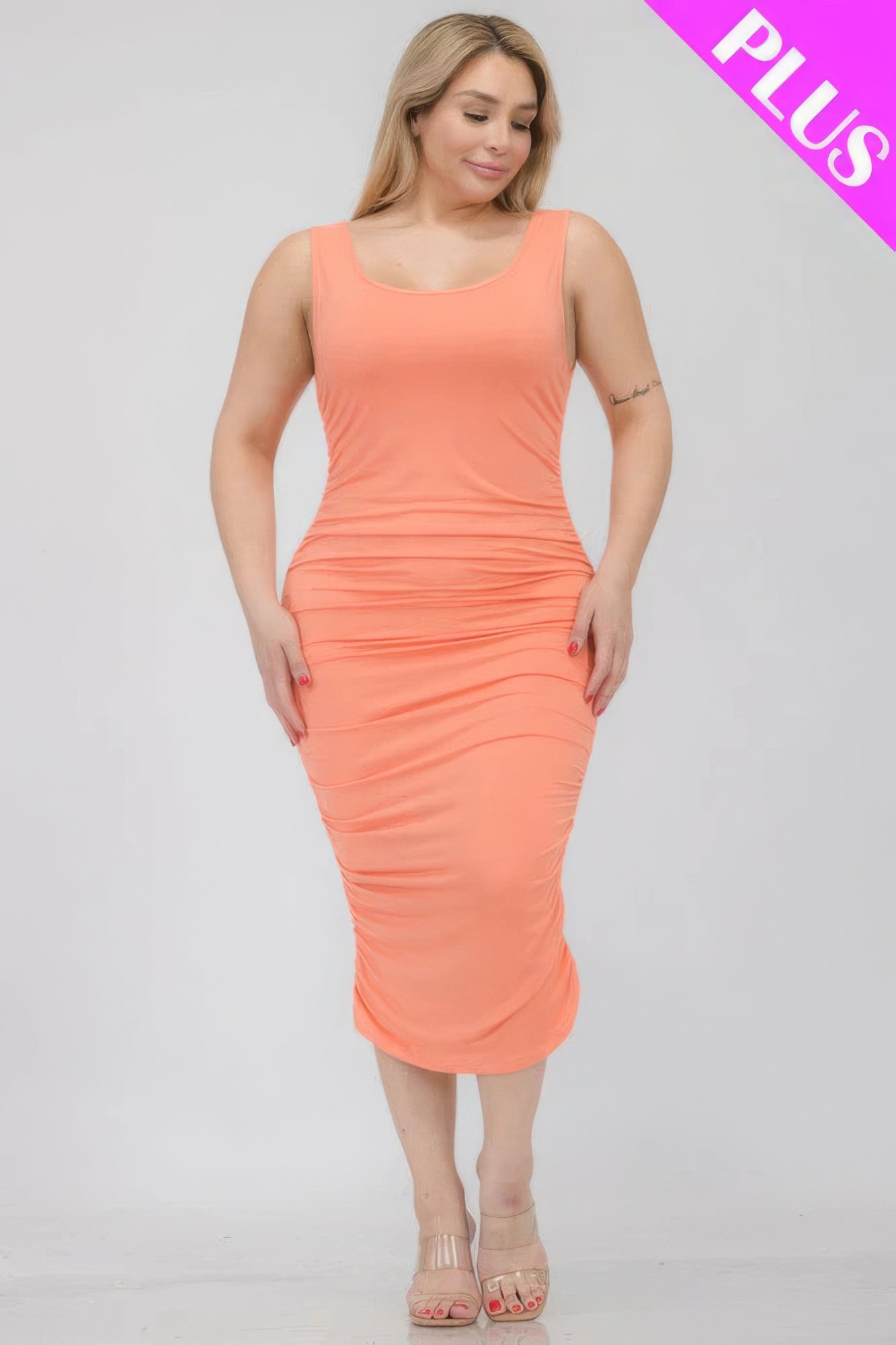 Solid Ruched Bodycon Midi Dress