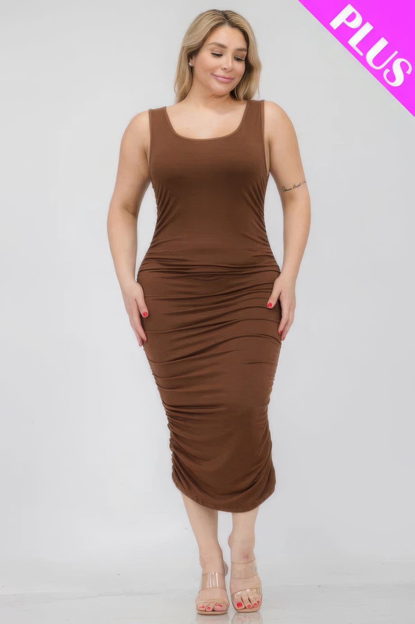 Solid Ruched Bodycon Midi Dress