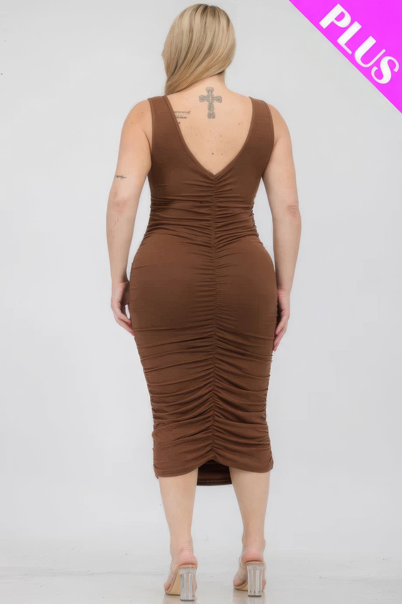 Solid Ruched Bodycon Midi Dress