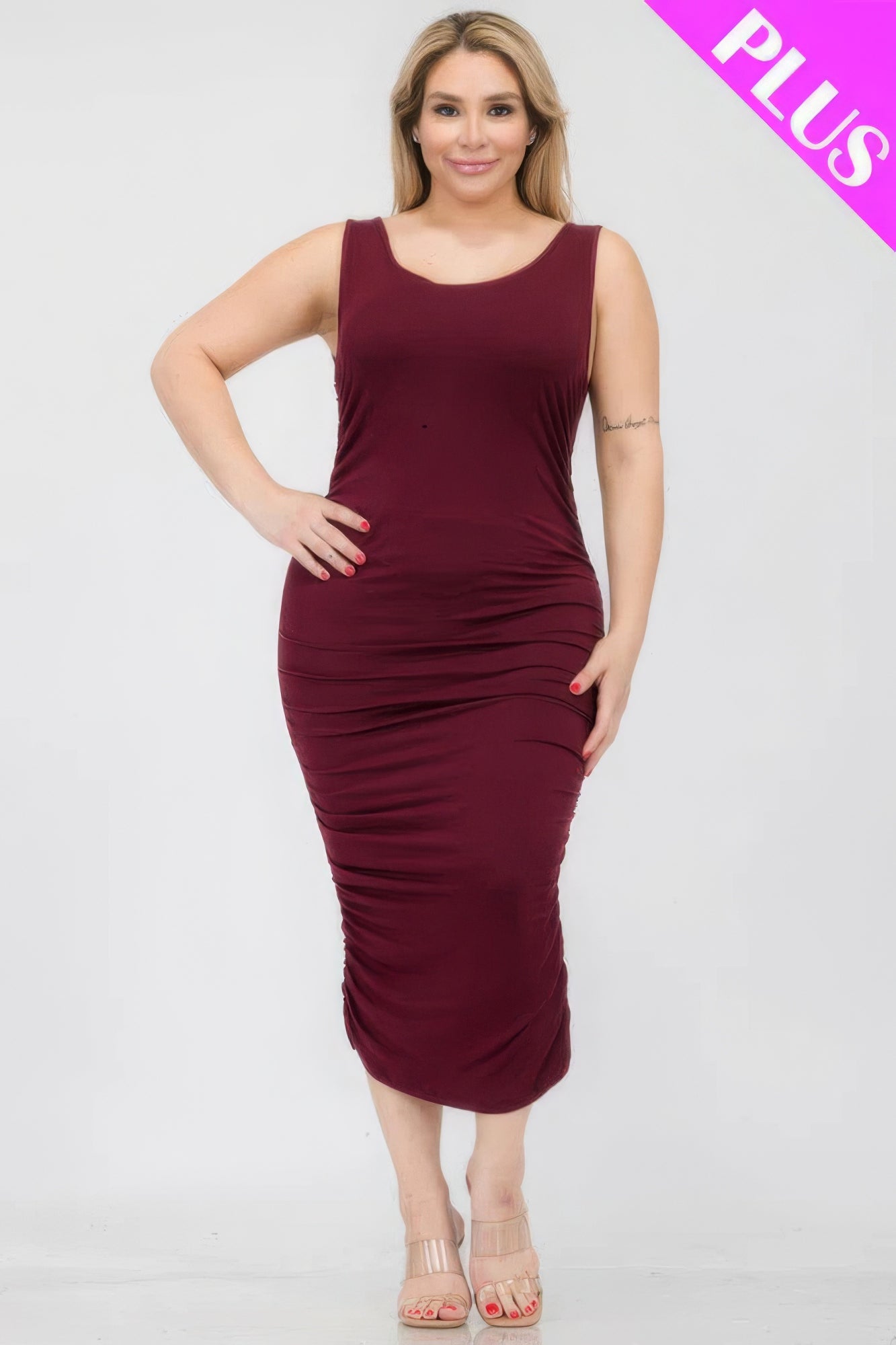 Solid Ruched Bodycon Midi Dress