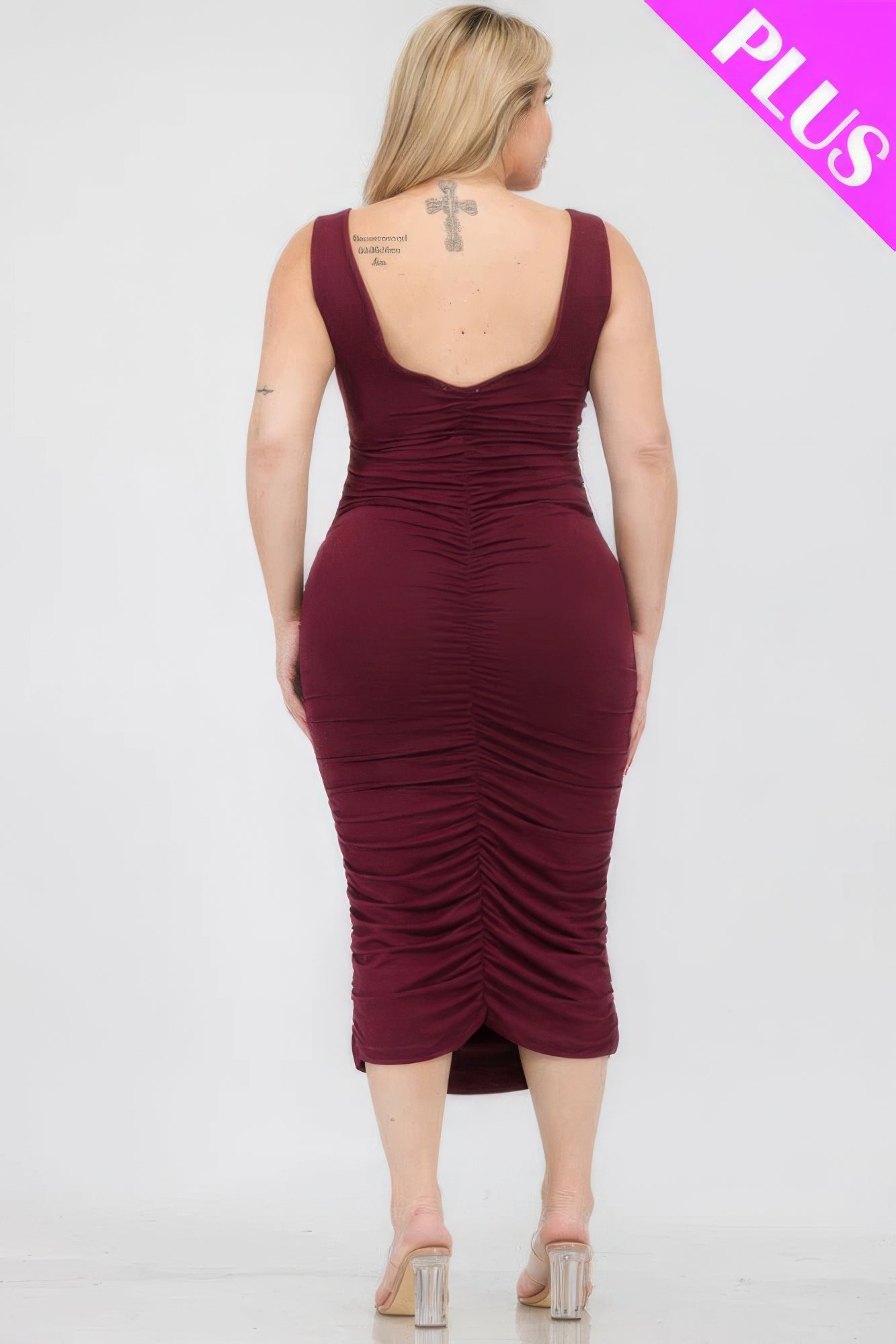 Solid Ruched Bodycon Midi Dress