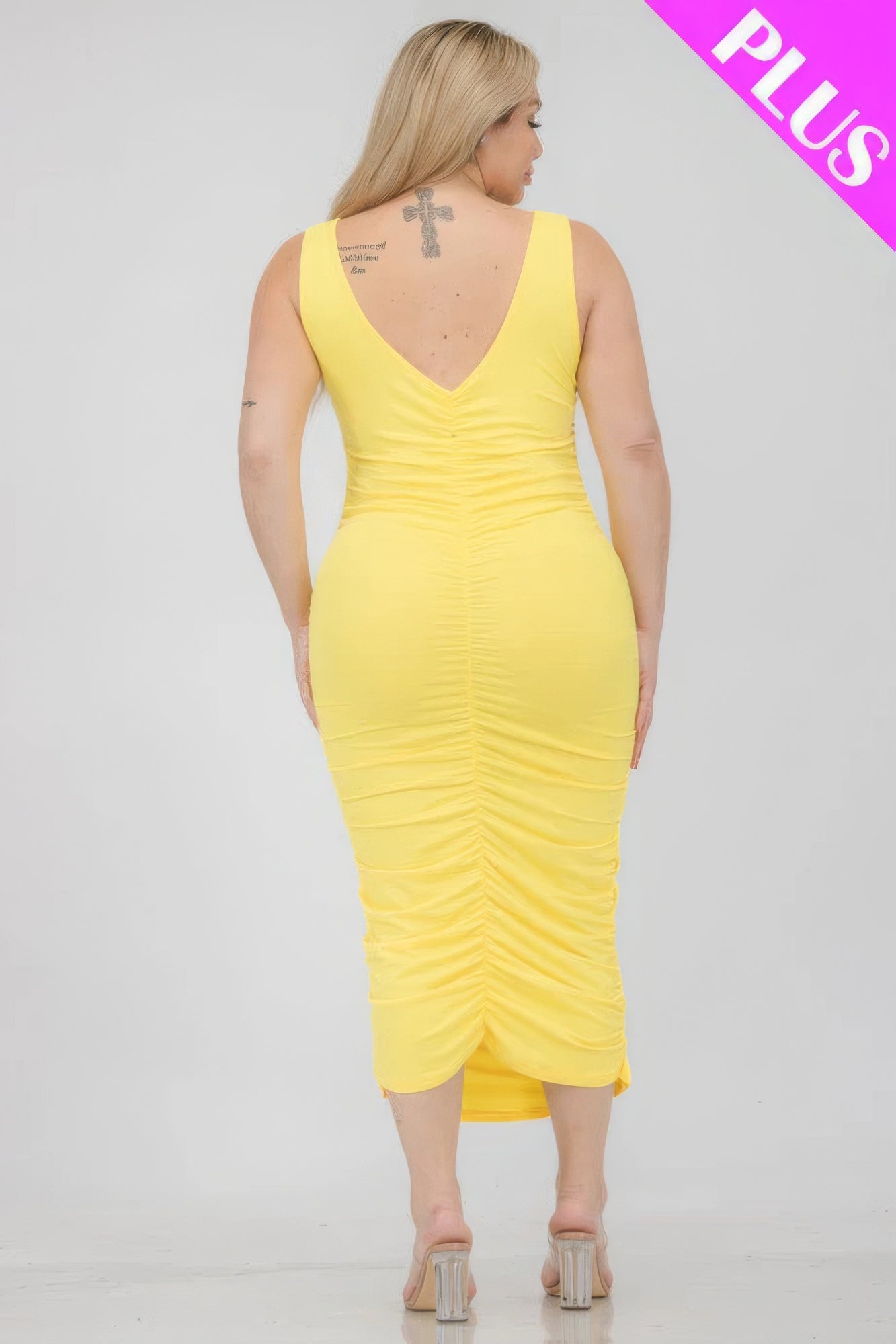 NEW! Solid Ruched Bodycon Midi Dress