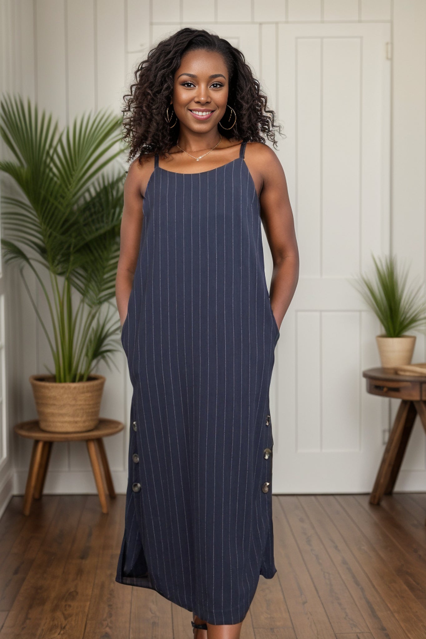 NEW! Pinstriped Navy Dress
