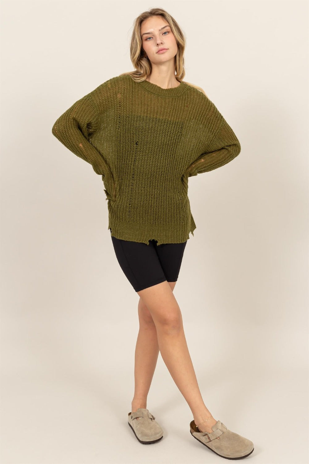 The Allegra Distressed Long Sleeve Knit Top