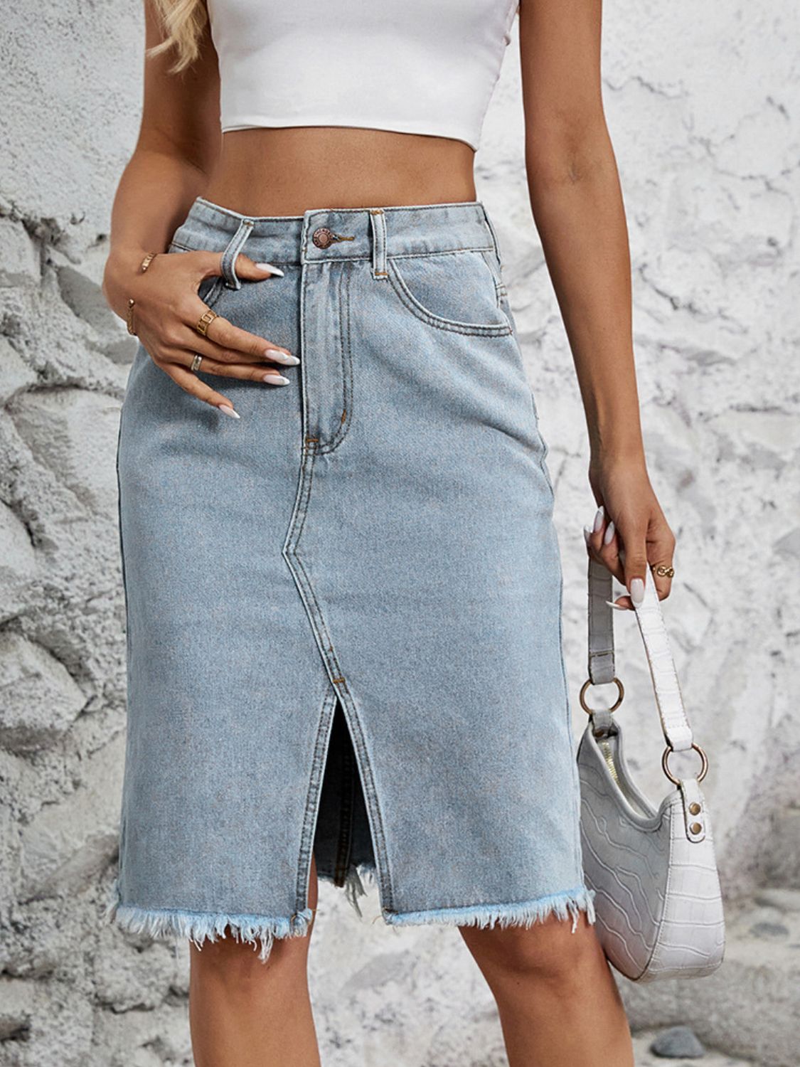 The Frankie Raw Hem Denim Skirt