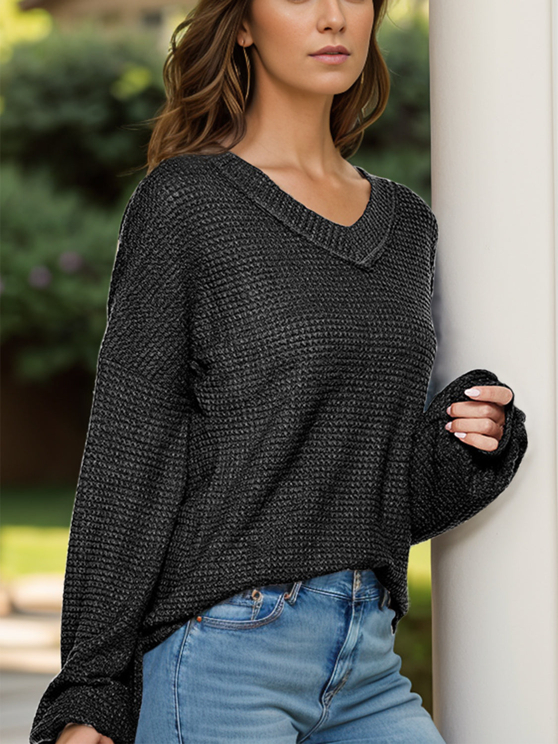The Anything but Basic Waffle Knit Balloon Sleeve Top