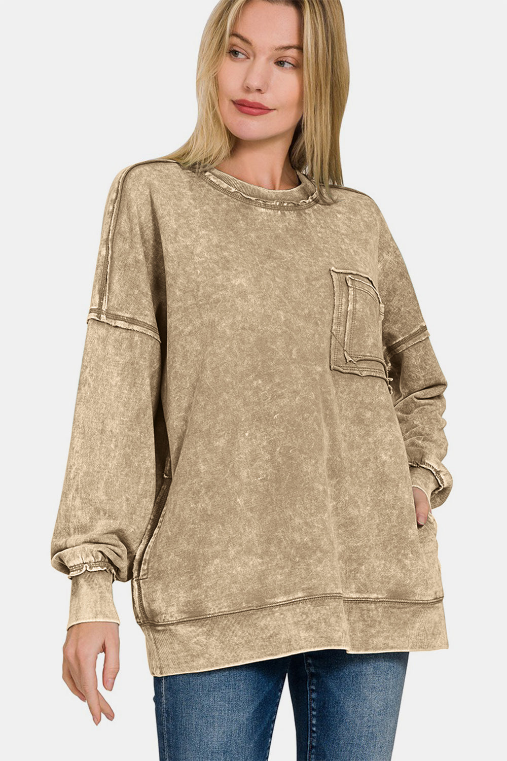 Exposed Seam Dropped Shoulder Sweatshirt