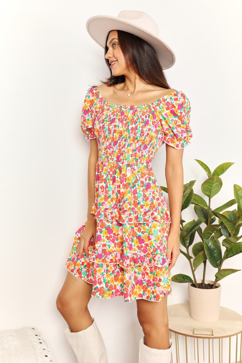 Floral Flounce Sleeve Mini Dress