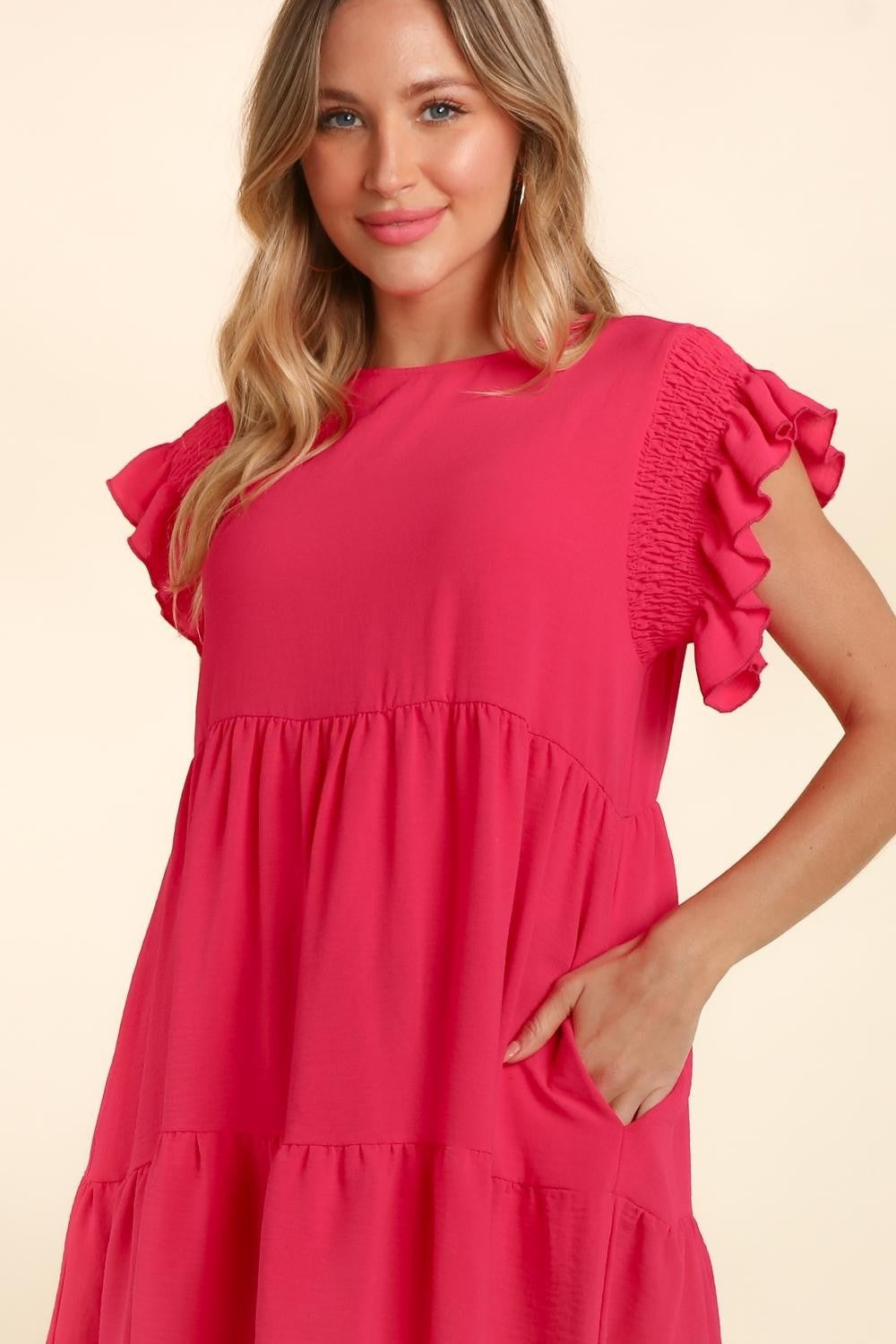 Ruffle Short Sleeve Dress with Pockets