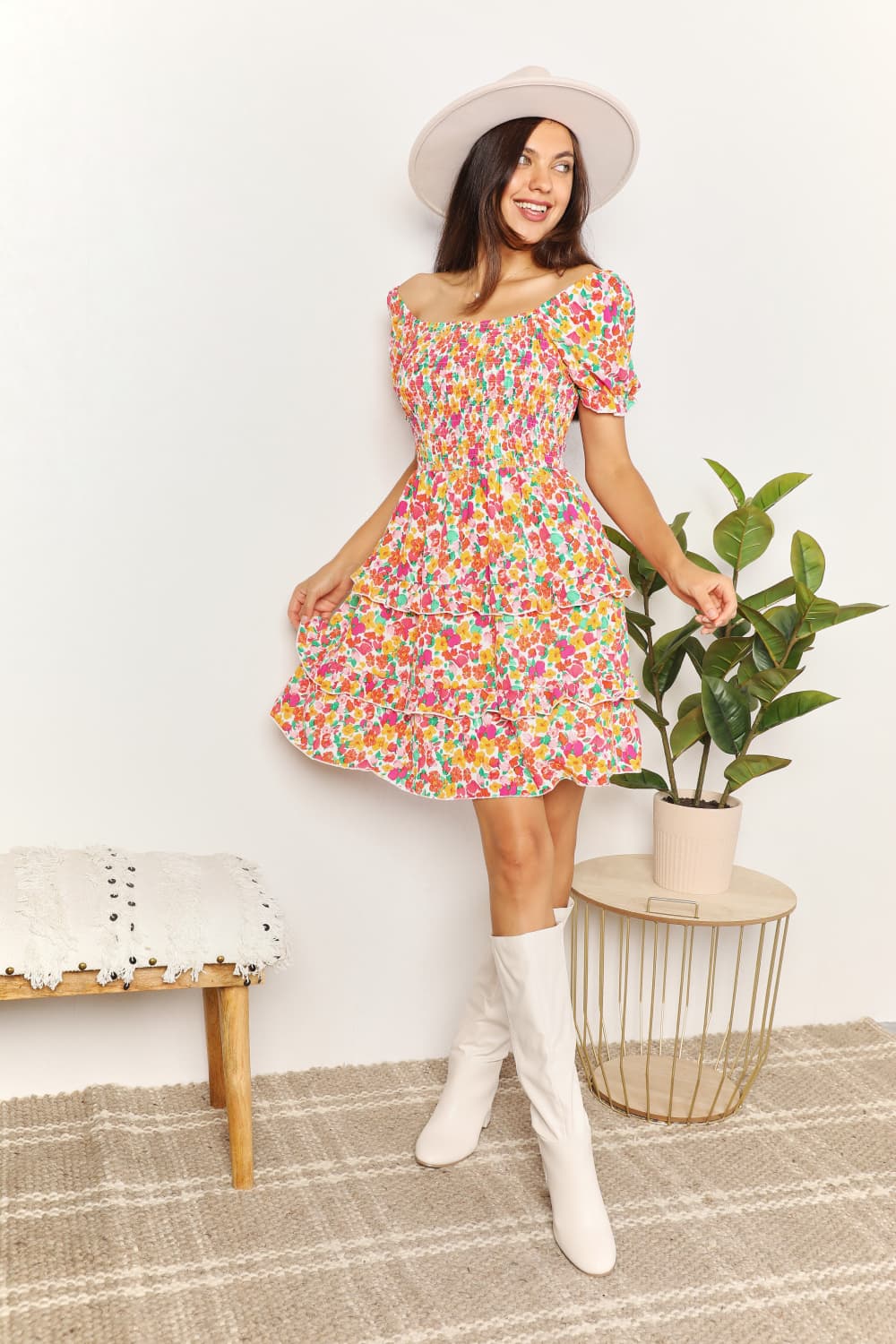 Floral Flounce Sleeve Mini Dress