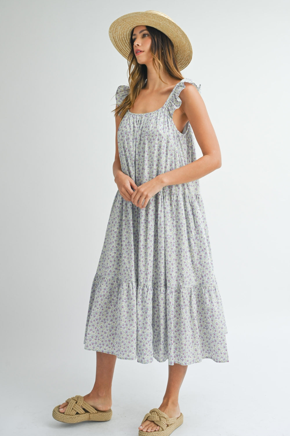Ruffle Shoulder Midi Dress