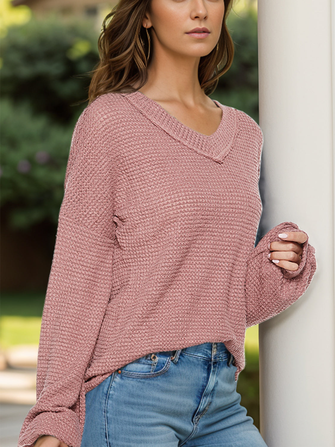 The Anything but Basic Waffle Knit Balloon Sleeve Top