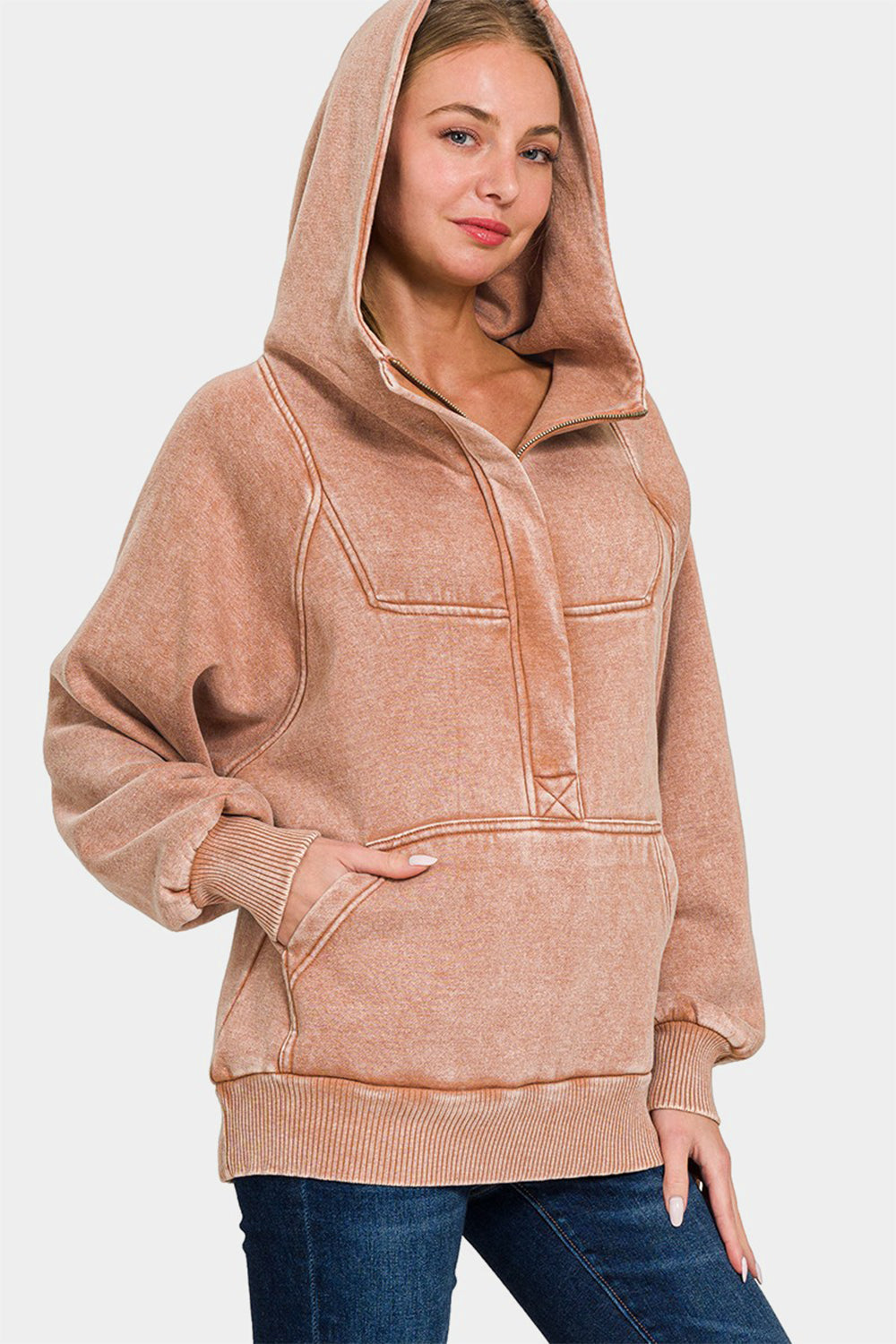 The Nissa Acid Wash Fleece Kangaroo Hoodie