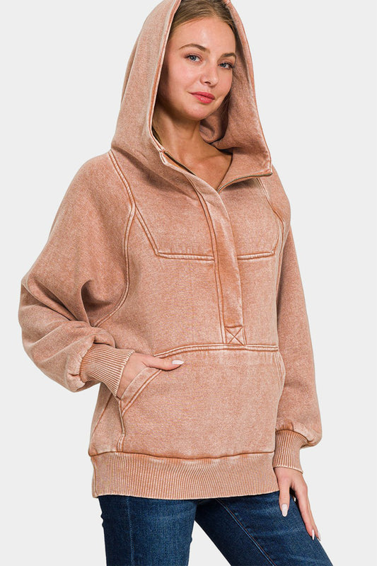 The Nissa Acid Wash Fleece Kangaroo Hoodie