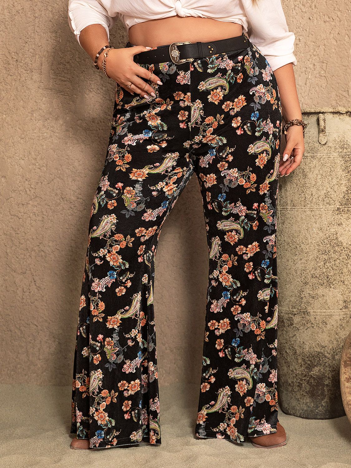 Plus Size Floral Boot Cut Pants