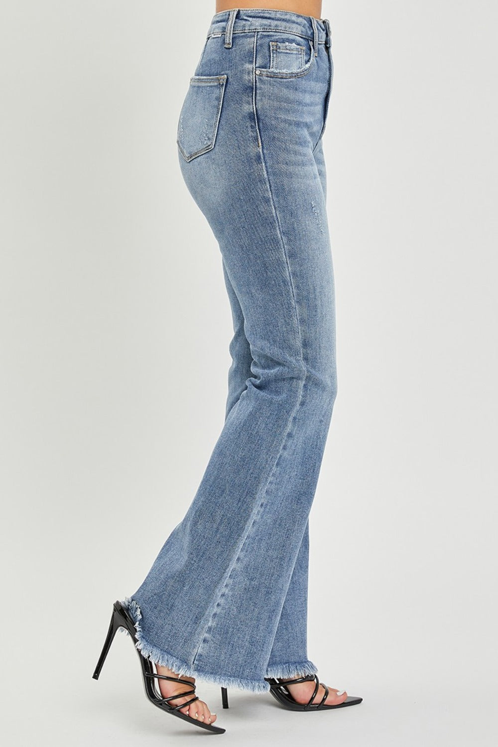 The Rue Full Size High Waist Raw Hem Flare Jeans