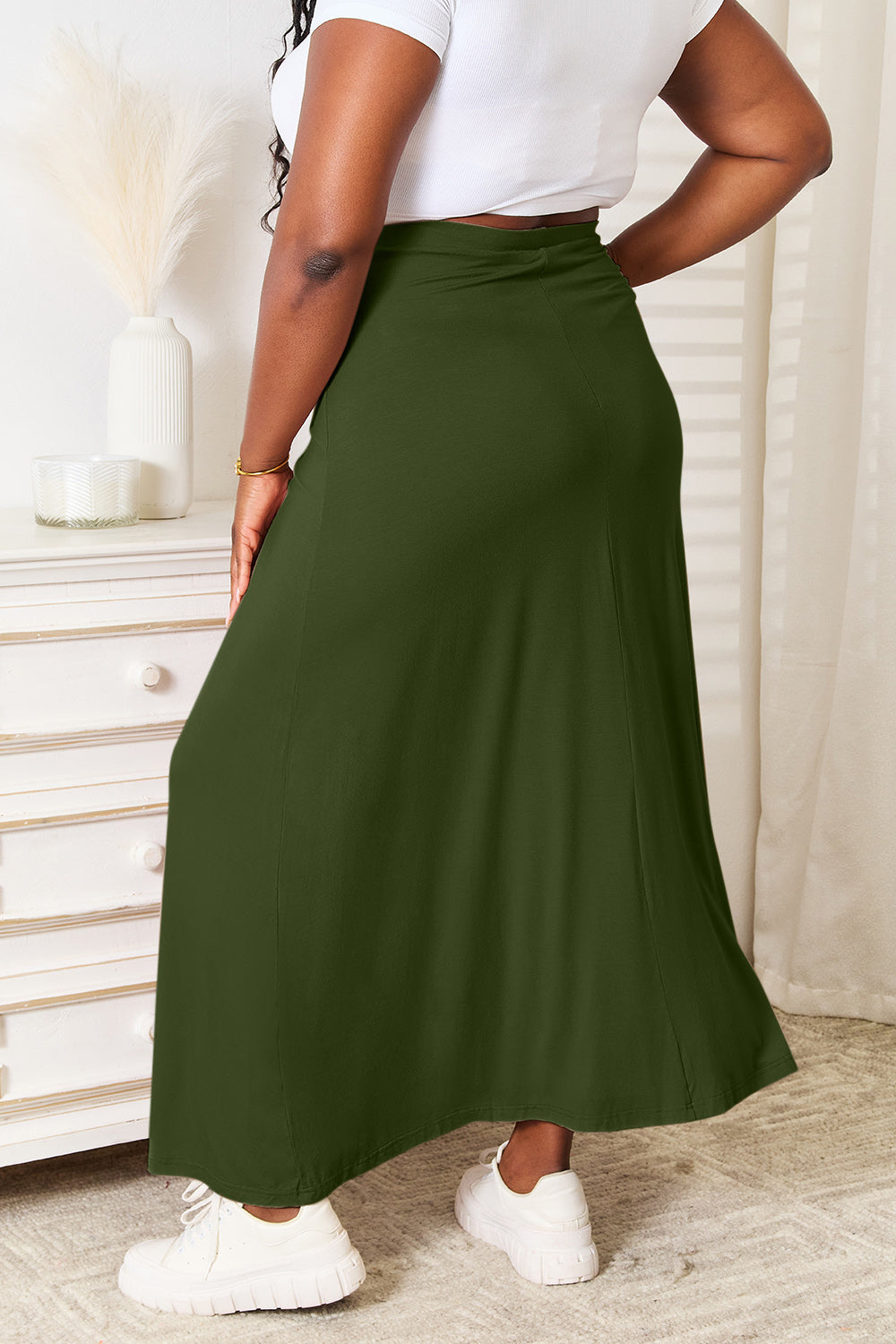 Drawstring Waist Maxi Skirt Rayon