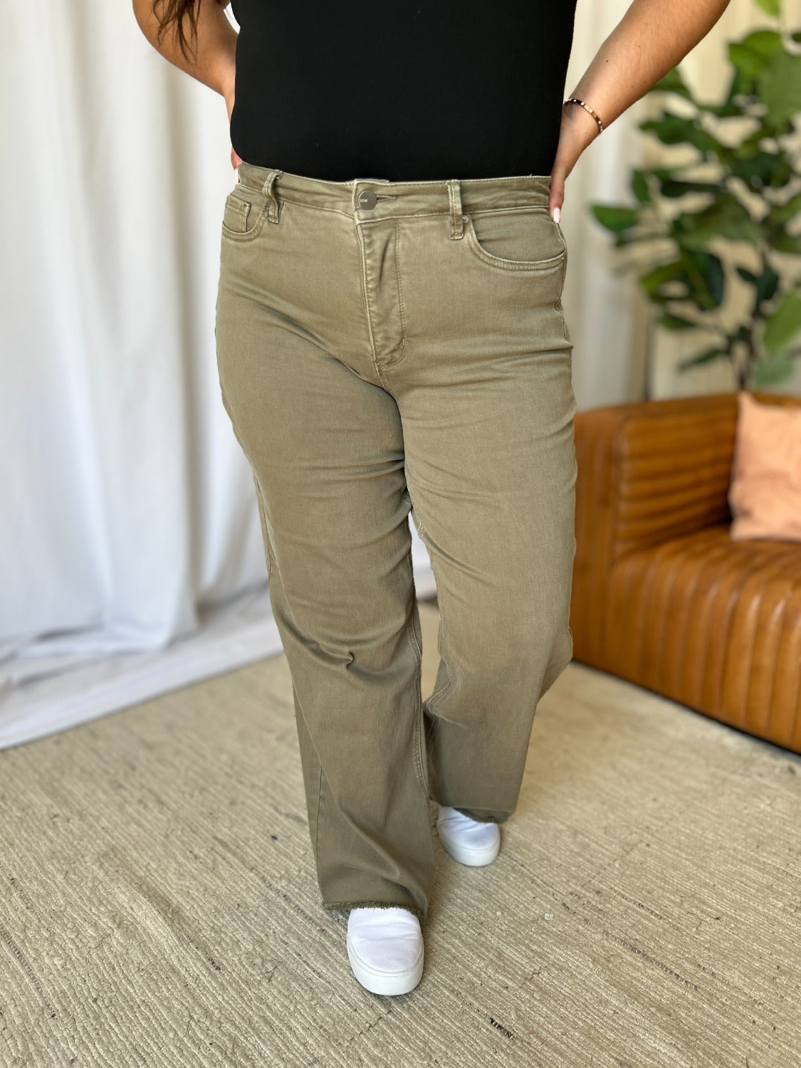 Full Size High Rise Moss Wide Leg Jeans