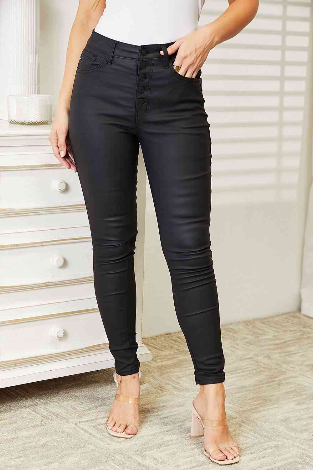 The Full Size High Rise Black Coated Ankle Skinny Jeans