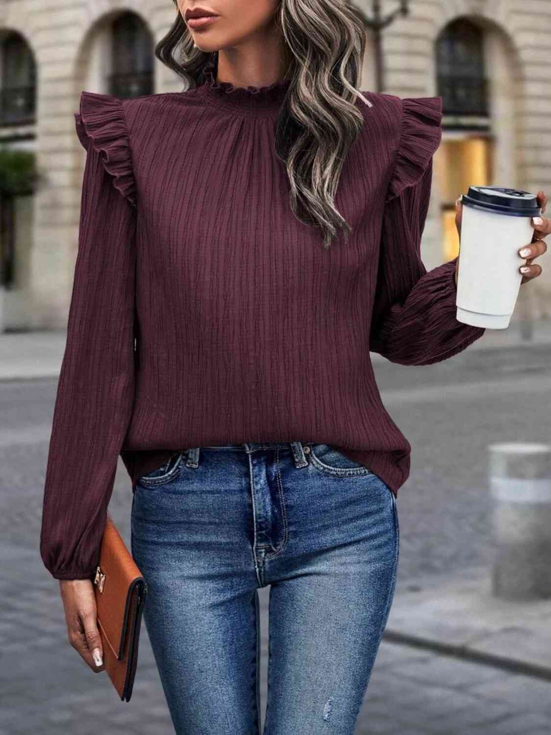 The The Angelina Ruffle Sleeve Sweatshirt