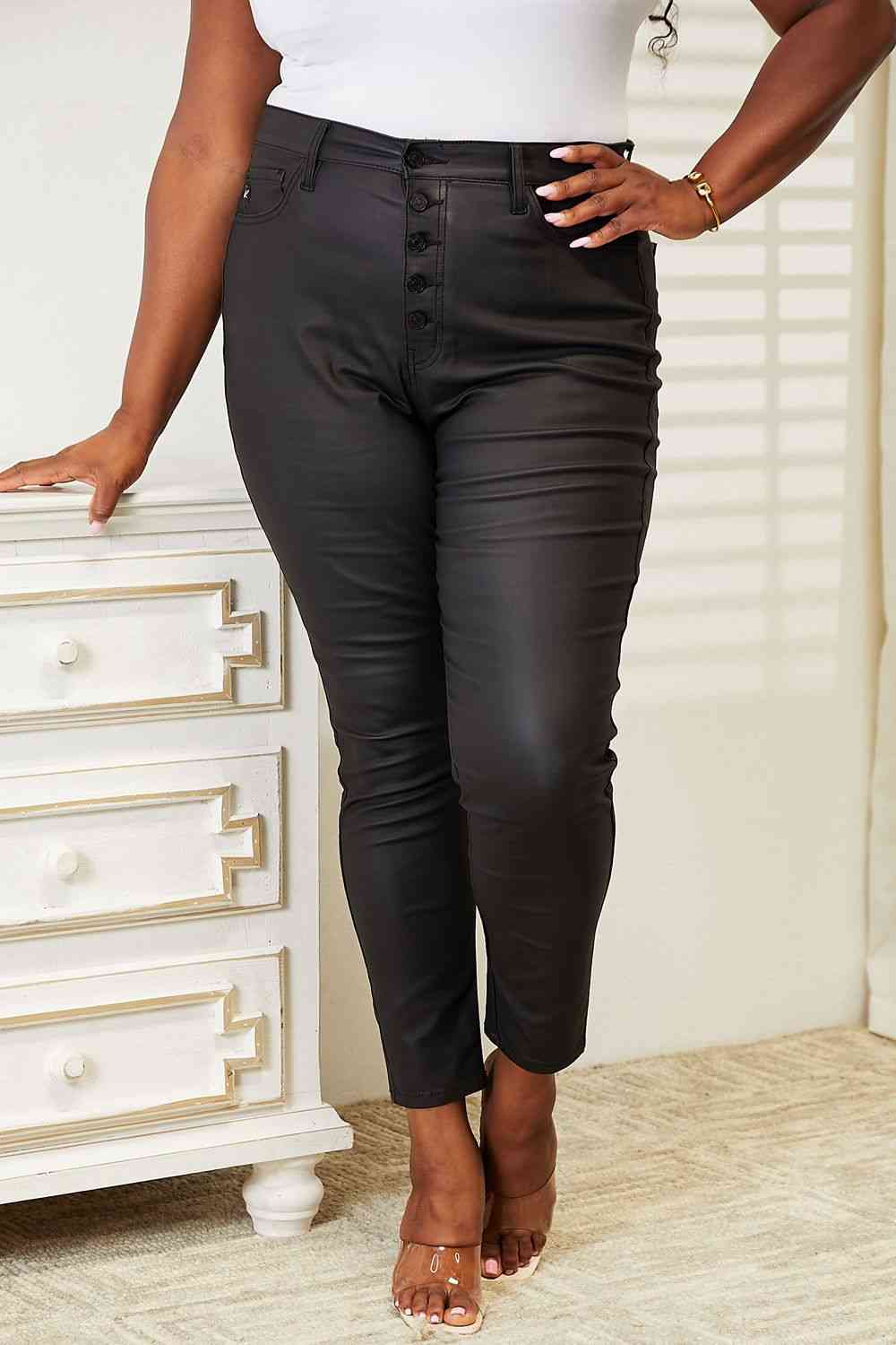 The Full Size High Rise Black Coated Ankle Skinny Jeans