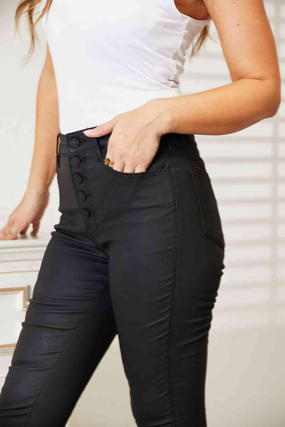 The Full Size High Rise Black Coated Ankle Skinny Jeans