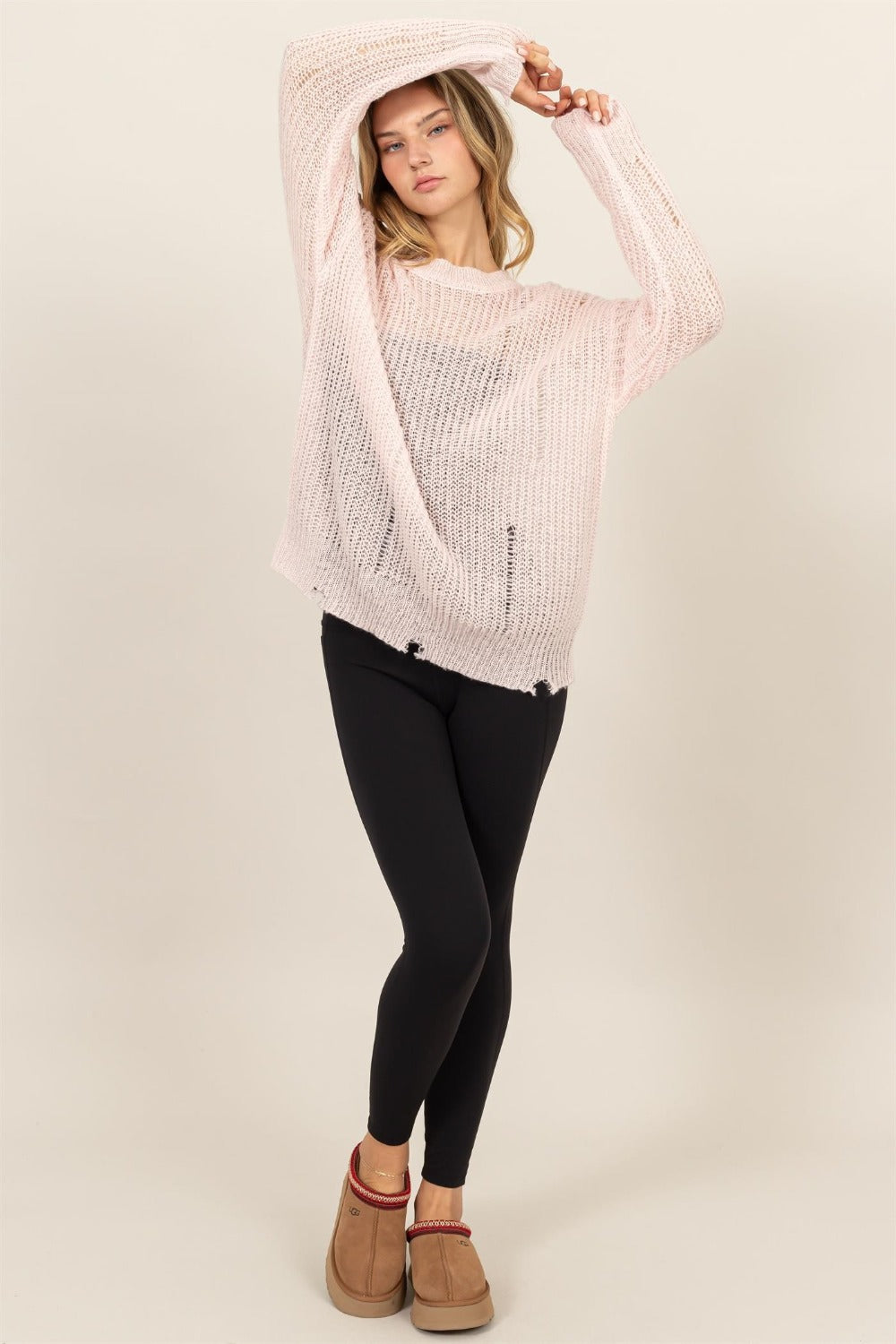 The Allegra Distressed Long Sleeve Knit Top