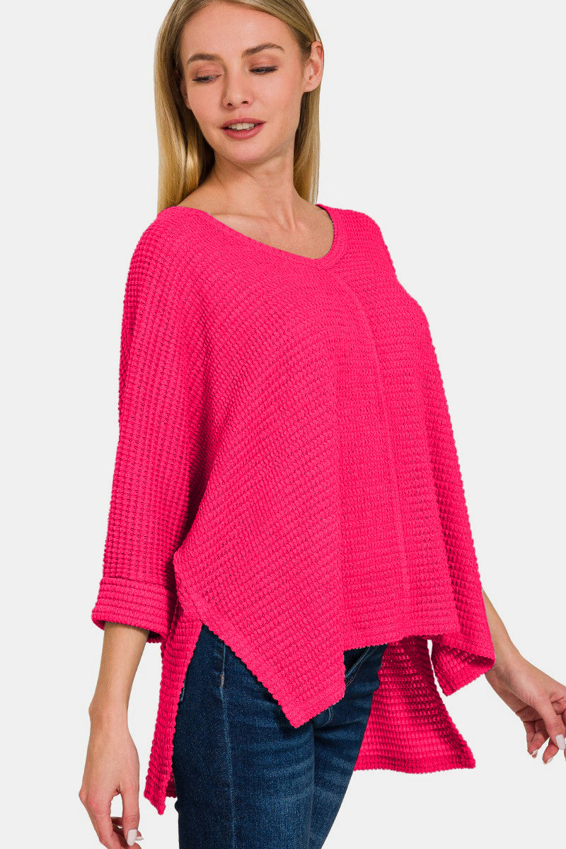 NEW! Oversized Waffle Knit High-Low Top