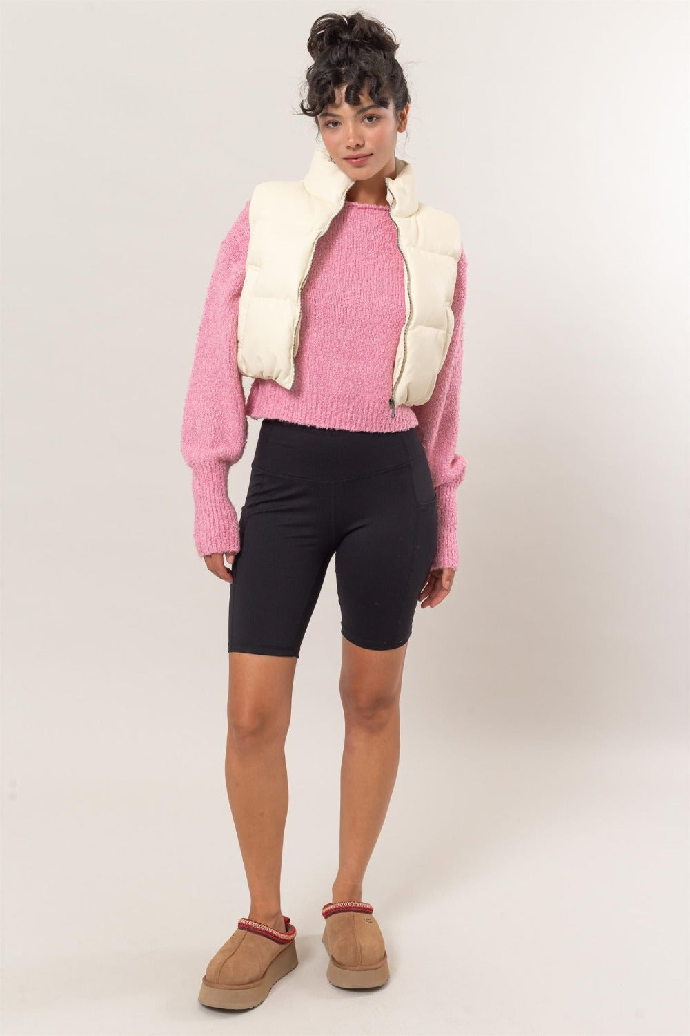 The Oakley Leather Cropped Puffer Vest