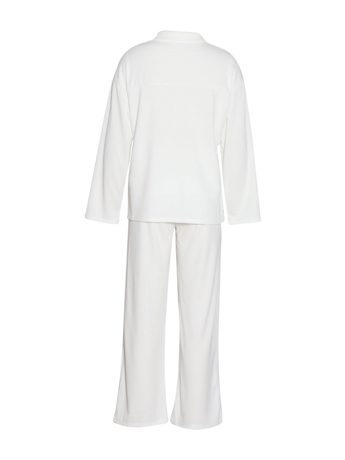 Collared Neck Long Sleeve Top and Drawstring Pants Set