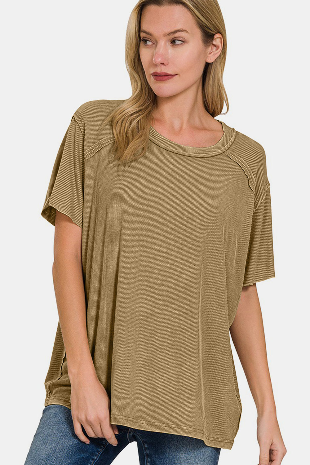 NEW! Washed Ribbed Short Sleeve Top