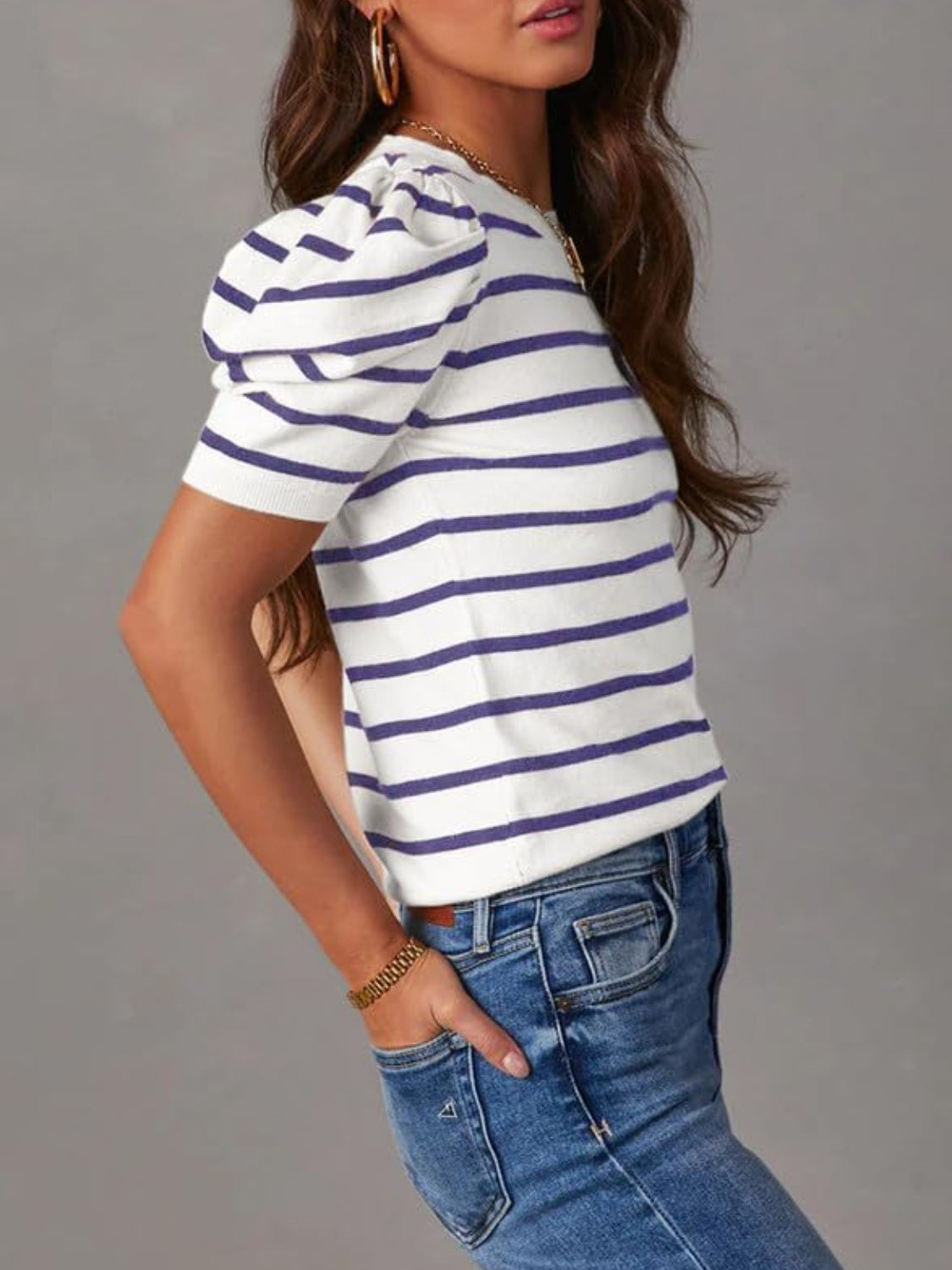 NEW! Striped Puff Sleeve Knit Tee