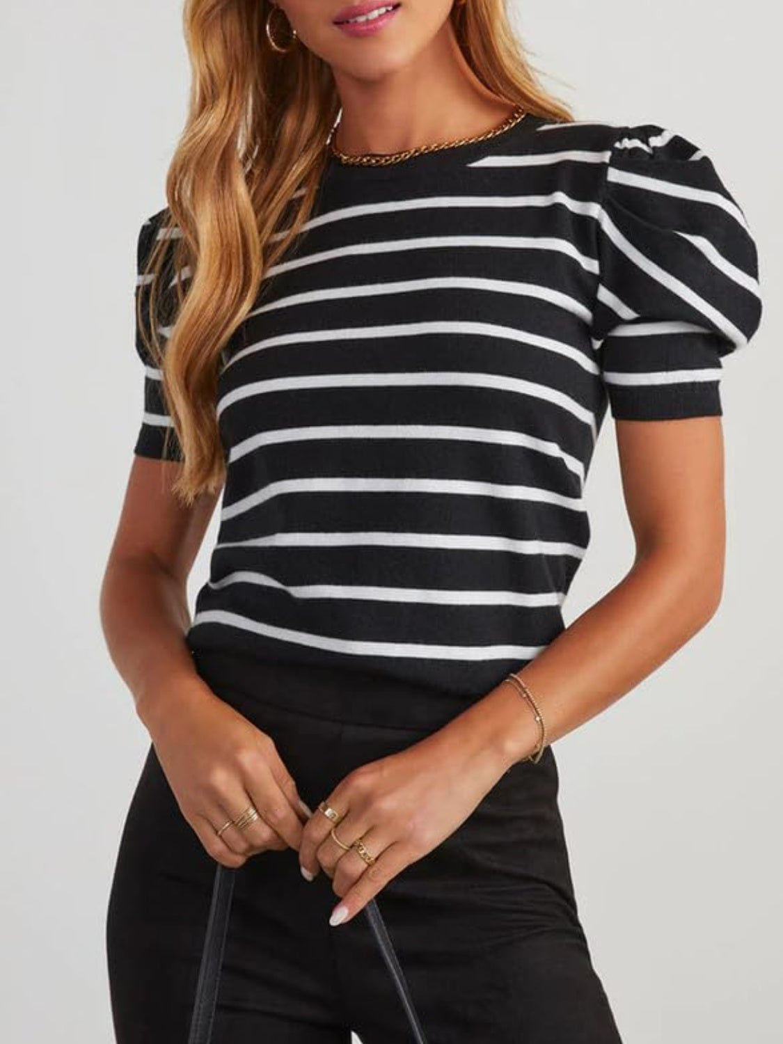 NEW! Striped Puff Sleeve Knit Tee